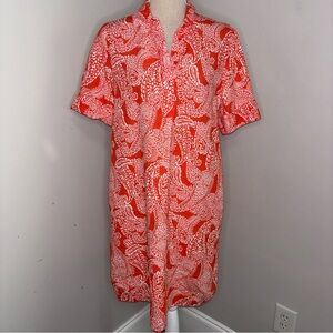 Chico’s coral orange linen loose fit paisley shirt dress popover size 1 Medium 8